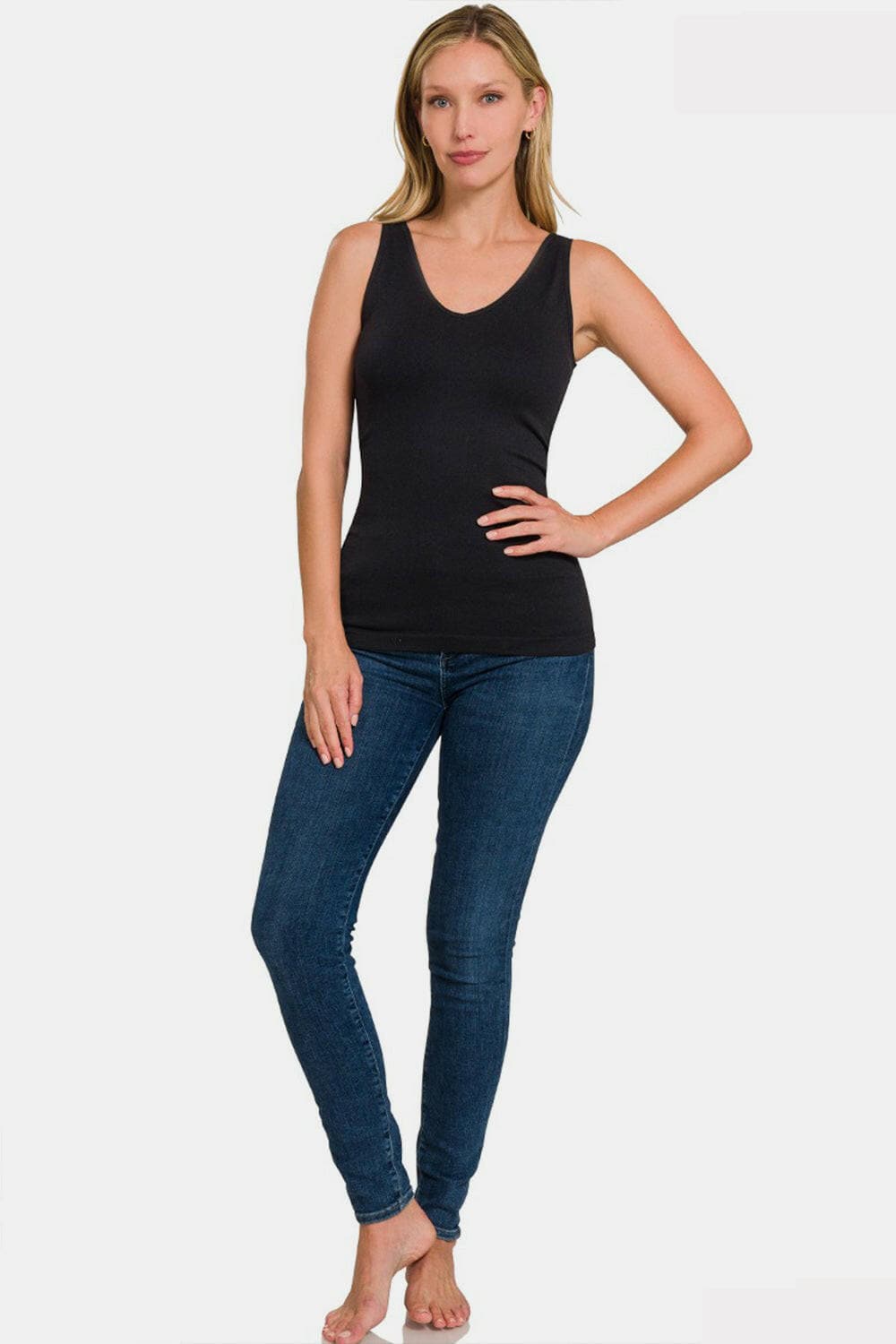 Zenana FRONT & BACK 2-WAY V-NECK / U-NECK SEAMLESS TANK.