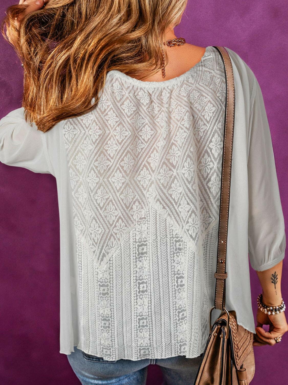 Lace Detail Round Neck Blouse.