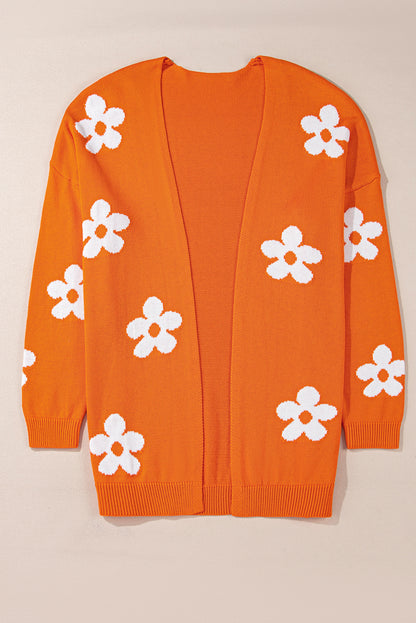 Orange floral plus size cardigan