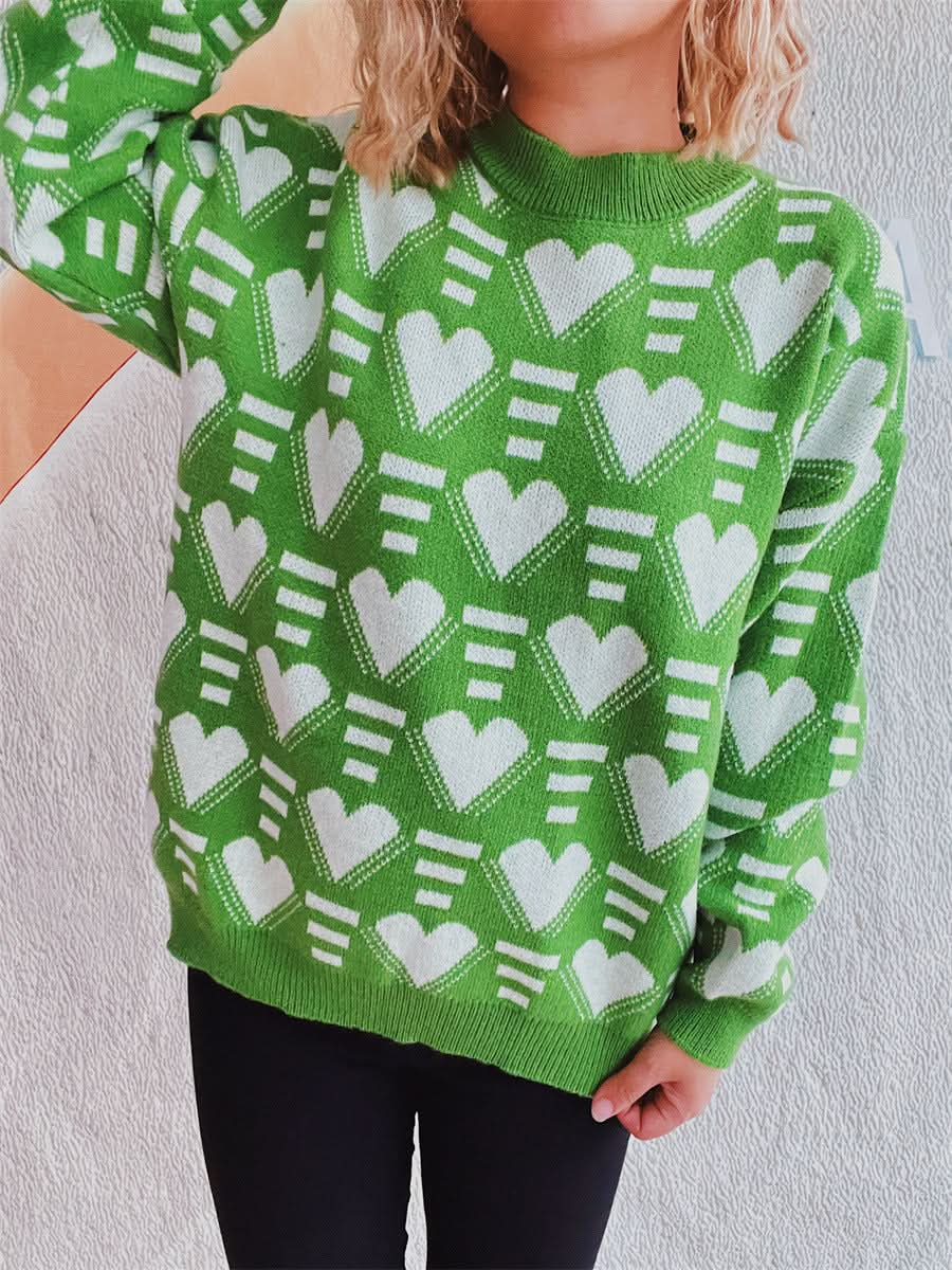 Heartfelt Contrast Long Sleeve Sweater with Dropped Shoulders