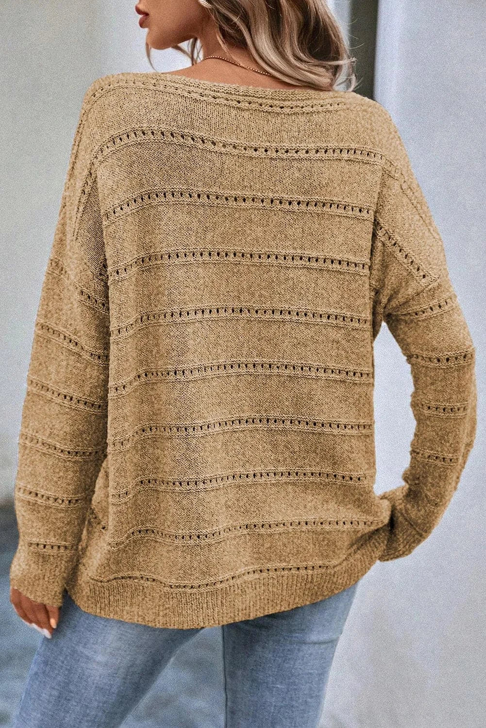 Boat Neck Dropped Shoulder SweaterFeatures: Eyelet
Stretch: No stretch
Material composition: 100% polyester
Care instructions: Machine wash cold. Tumble dry low.
Imported


Size
US
Bust
Shoulder
SleeLove Salve Boat Neck Dropped Shoulder SweaterKnit Tops