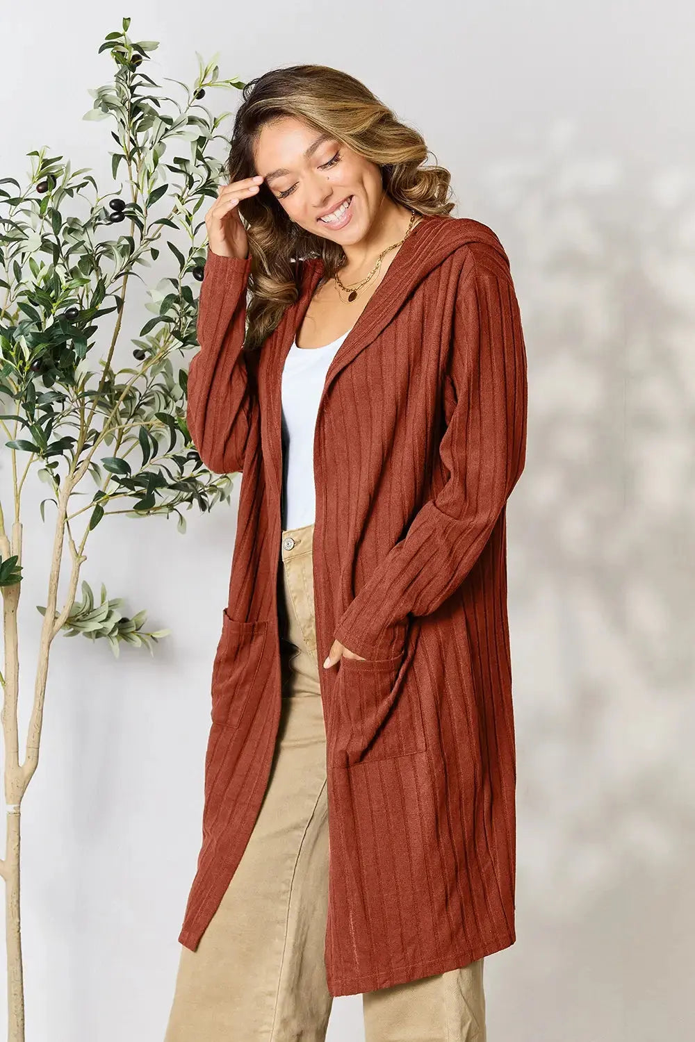 Basic Bae Full Size Hooded Sweater Cardigan - Love Salve