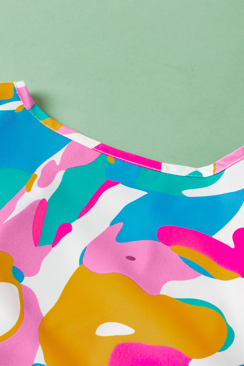 Multicolour Abstract Print Smocked Notched Neck Ruffle Blouse Divine Design4U