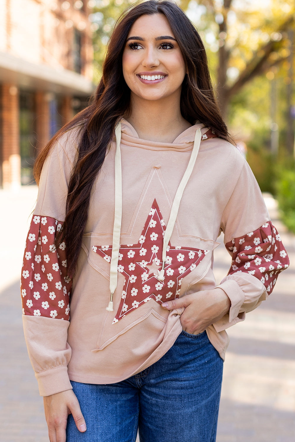 Floral star patchwork hoodie