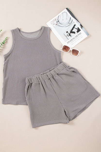 Round Neck Sleeveless Top and Shorts Set.