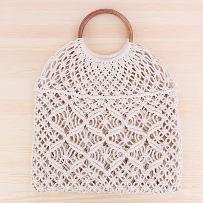 Solid Color Woven Tote Trendy Women Mori Straw Bag Degrees Handmade Cotton String Net Pocket Beach Bag