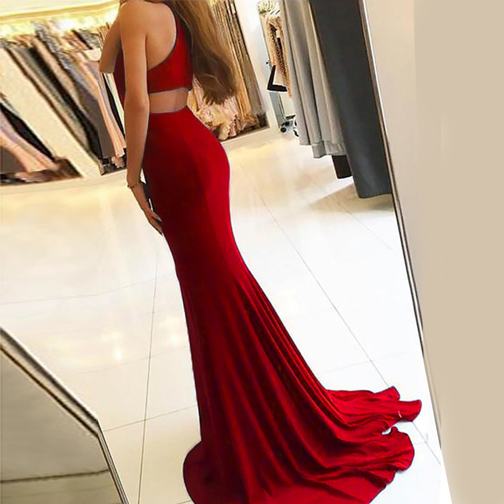 Women Clothing Dress Spring Sexy Halter Slim-Fit Sheath Hollow-out Formal Dress Women Bella Mia