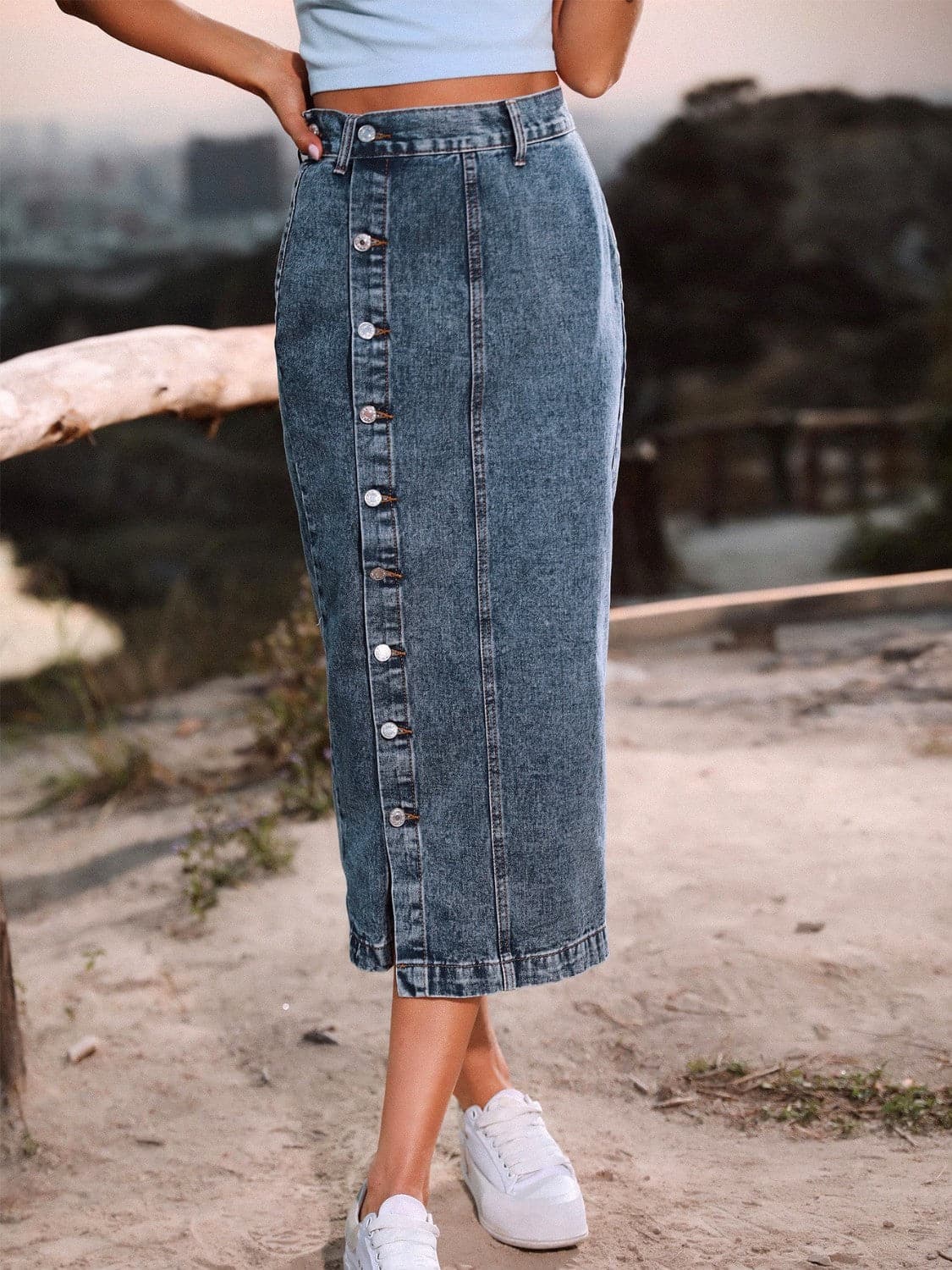 Button Down Denim Skirt.