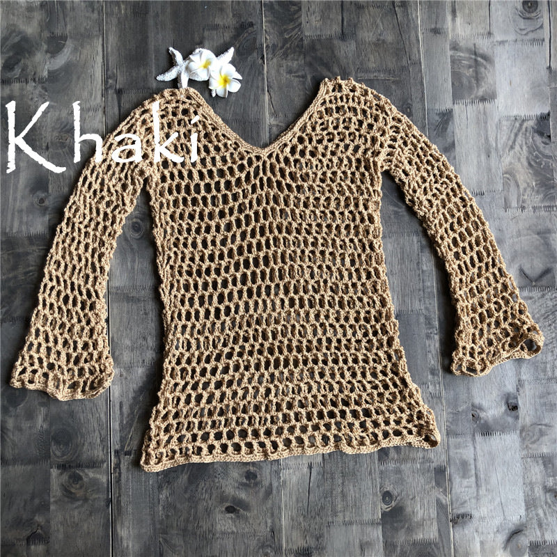 Summer Popular Fishnet Beach Cover Up Sexy Cutout Beach Shirt Sun Protective Clothing Bella Mia