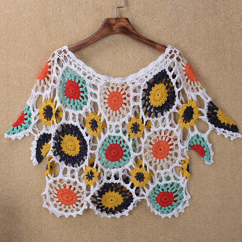Handmade Crochet Hollow-out Floral Beach Blouse Sleeve Top Bella Mia
