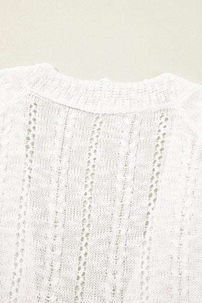 Chic white plus size eyelet knit open cardigan for effortless layering