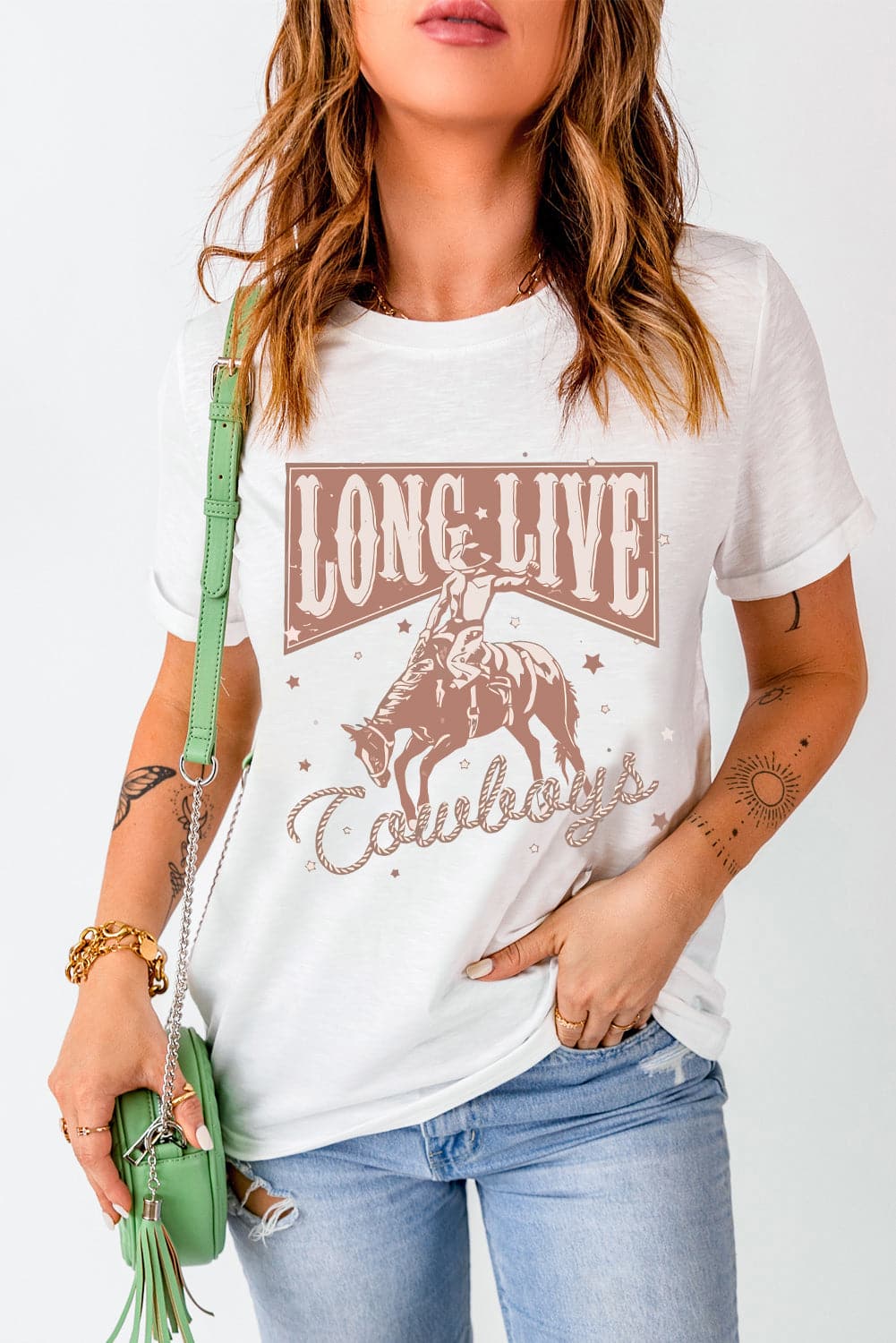 Cowboy Graphic Round Neck Short Sleeve T-Shirt.