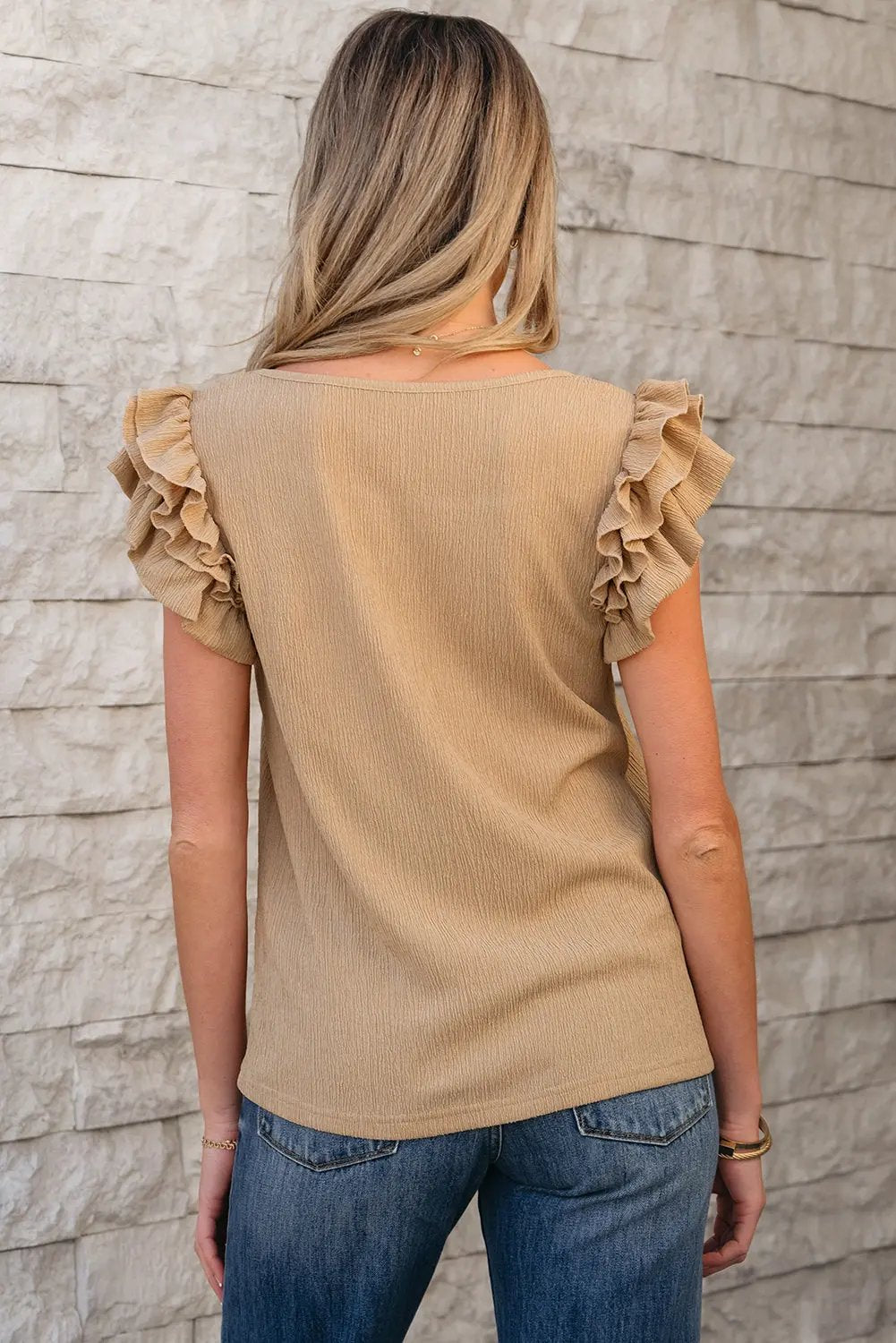 Nia Ruffled Tiered Sleeve Textured Blouse - Love Salve 