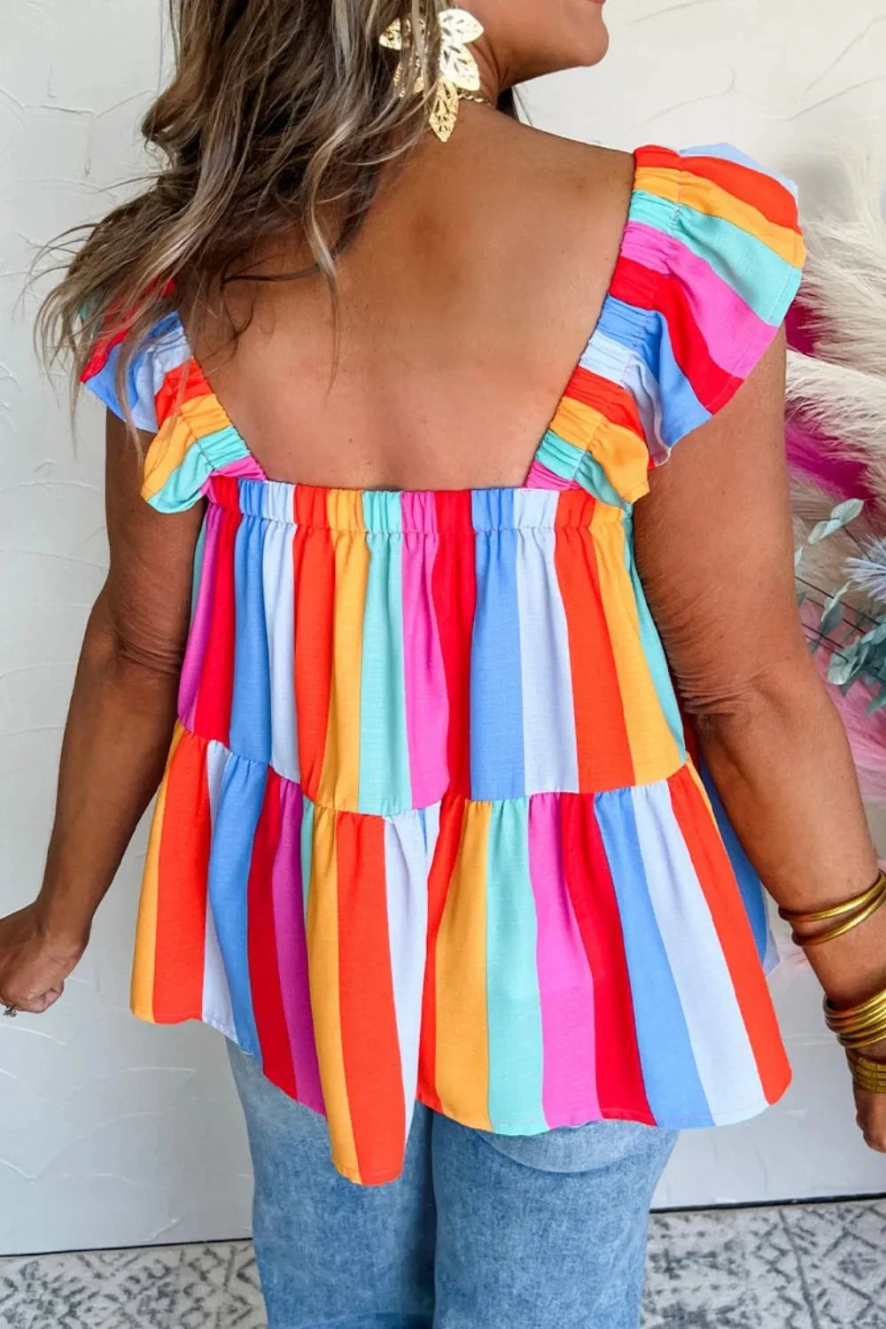 Stripe Ruffled Straps Babydoll Cami Simply Love