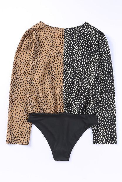 Leopard Surplice Neck Long Sleeve Bodysuit.