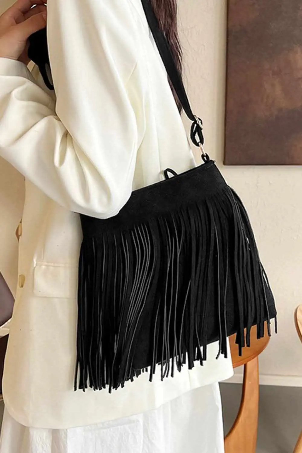 Suede fringe crossbody bag - small - Love Salve 