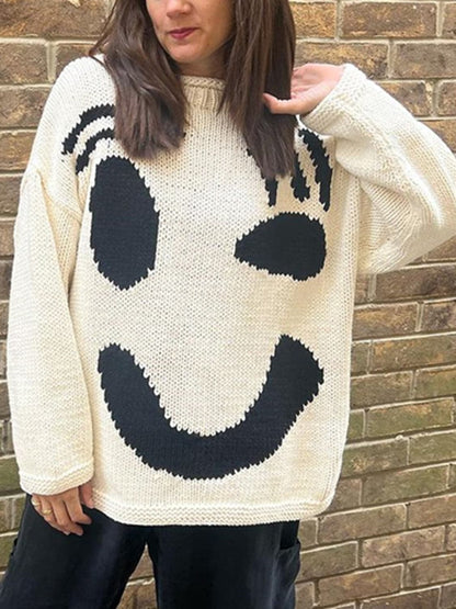 Contrast Drop Shoulder Long Sleeve Sweater.