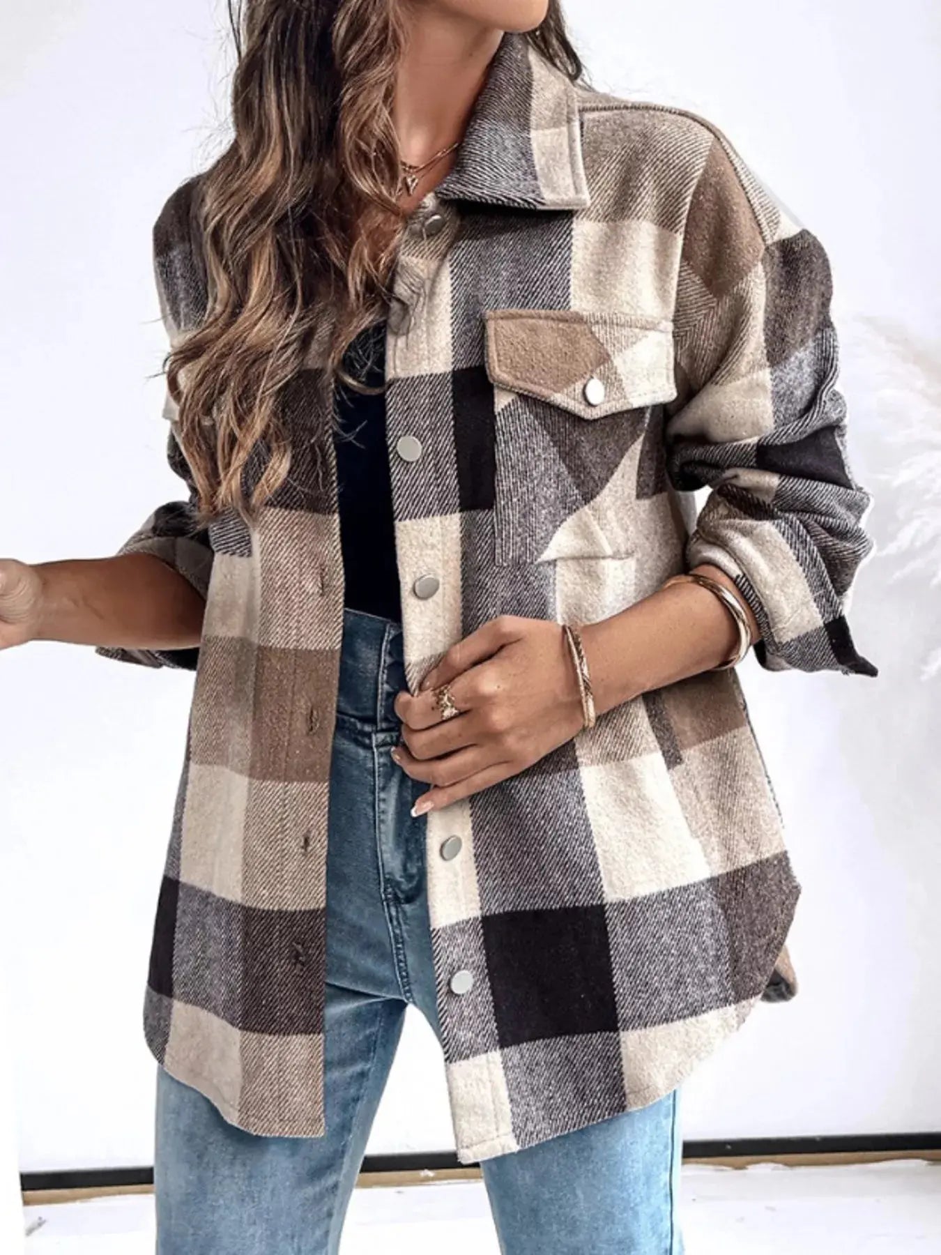 Plaid Button-Up Long Sleeve Shirt Simply Love