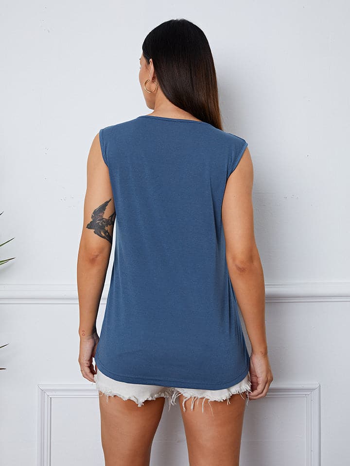 Square Neck Decorative Button Tank.