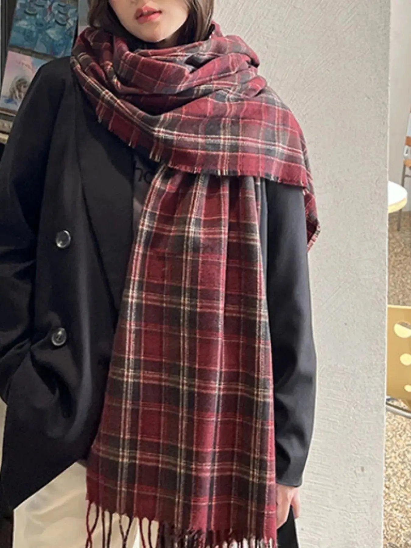 Classic Plaid Fringe Scarf Simply Love