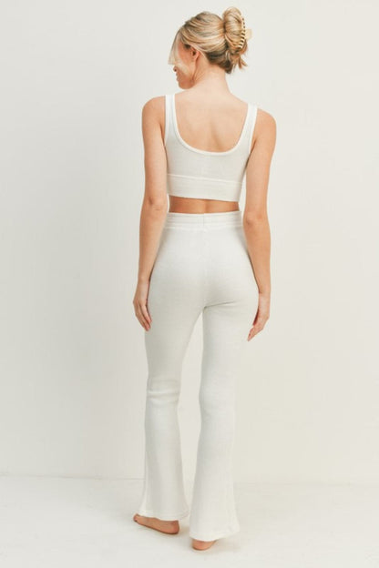 Kimberly C Waffle Tank and High Waist Flare Pants Set.