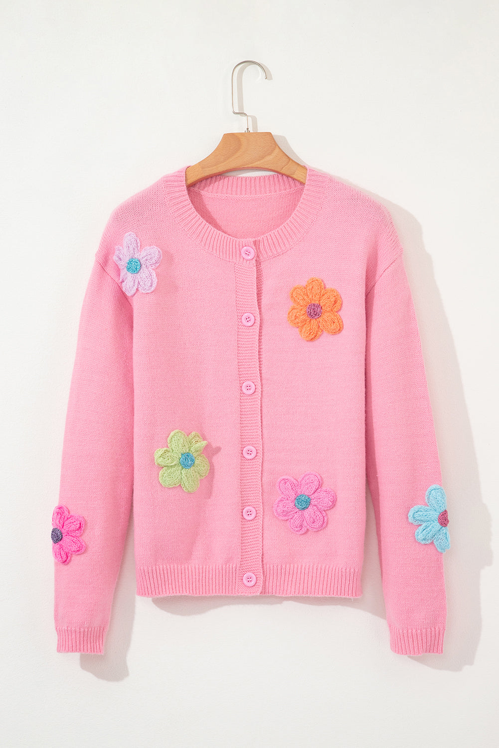 Chic pink floral button cardigan