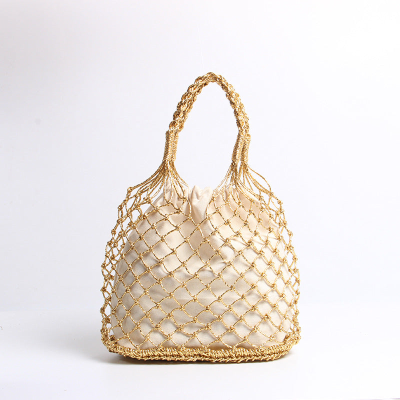 Gold Silver Color Hollow Out Cutout Portable Straw Weaved Bag Hand Carrying Woven Bag Vacation Beach Bag Women Bag Bella Mia