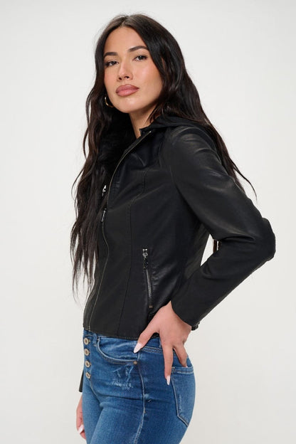 Vegan leather hooded jacket by Coalition LA