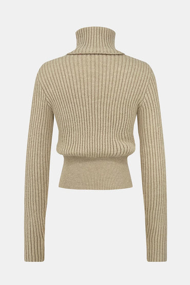 Ribbed Turtleneck Long Sleeve Sweater.