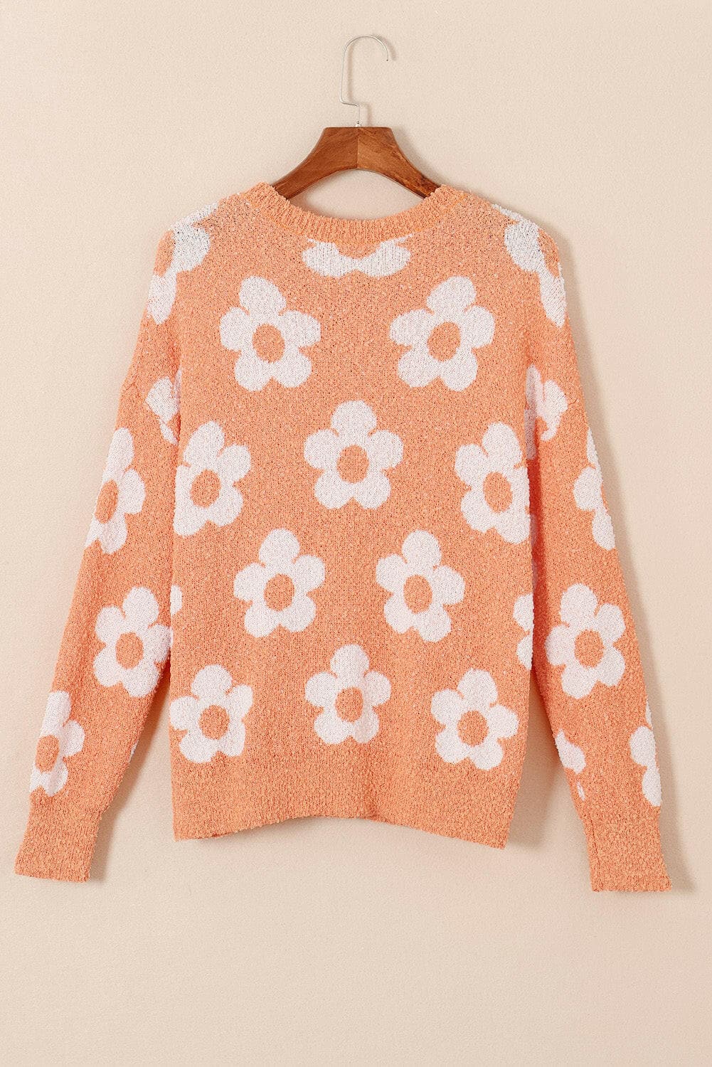 Flower Round Neck Dropped Shoulder Sweater.