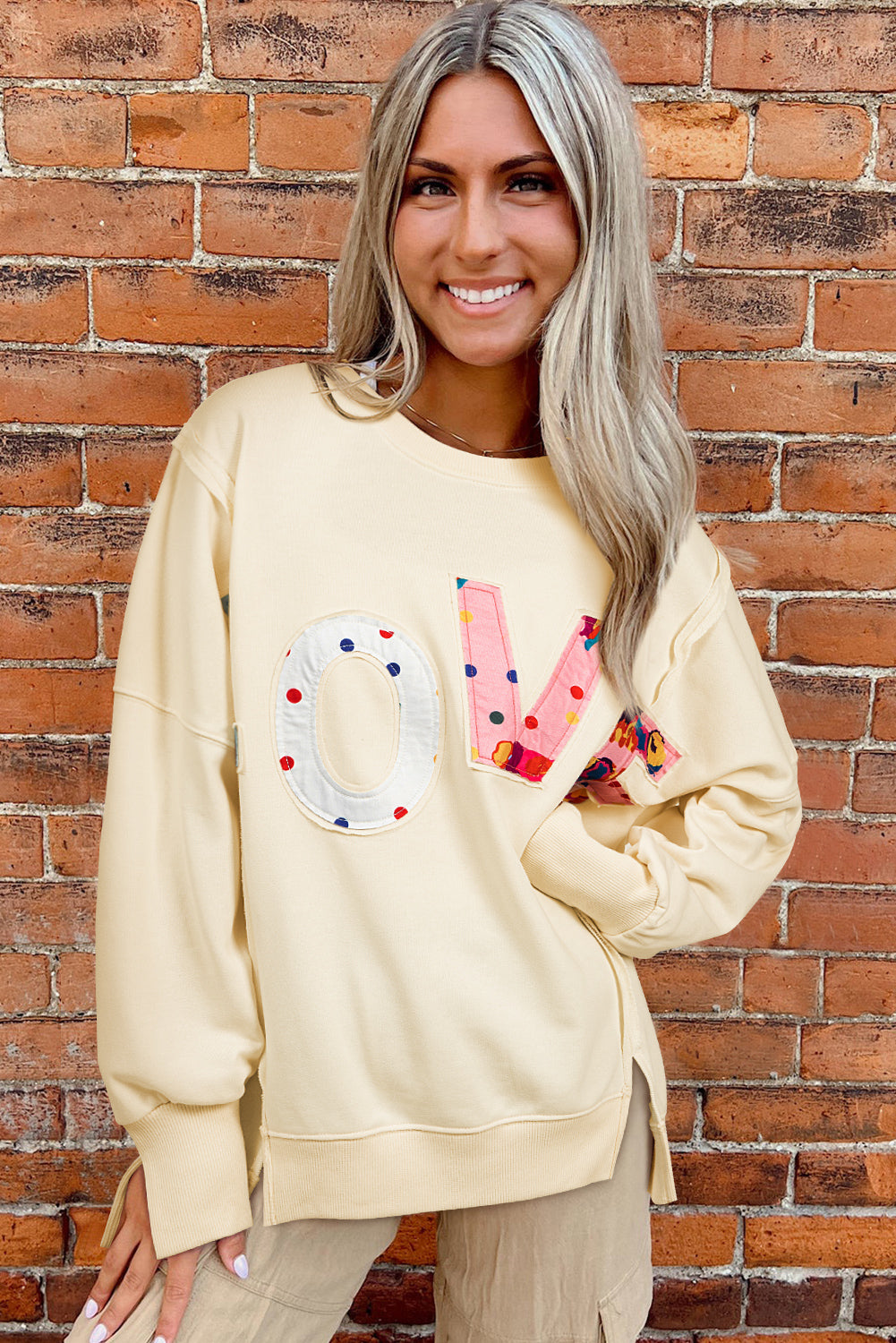 Apricot LOVE PATCH Graphic Oversized Sweatshirt