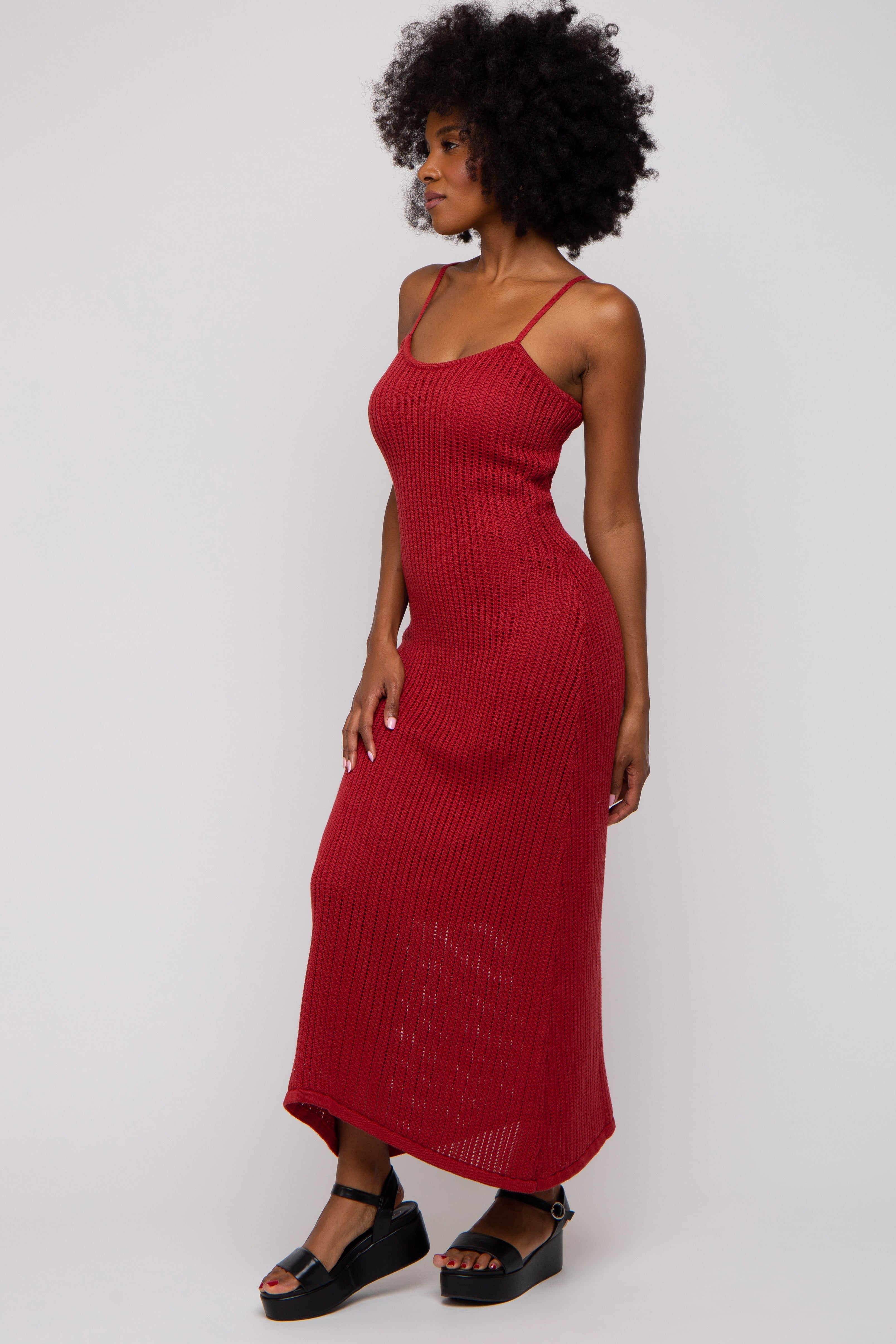 Rust Open Knit Crochet Midi Dress PinkBlush