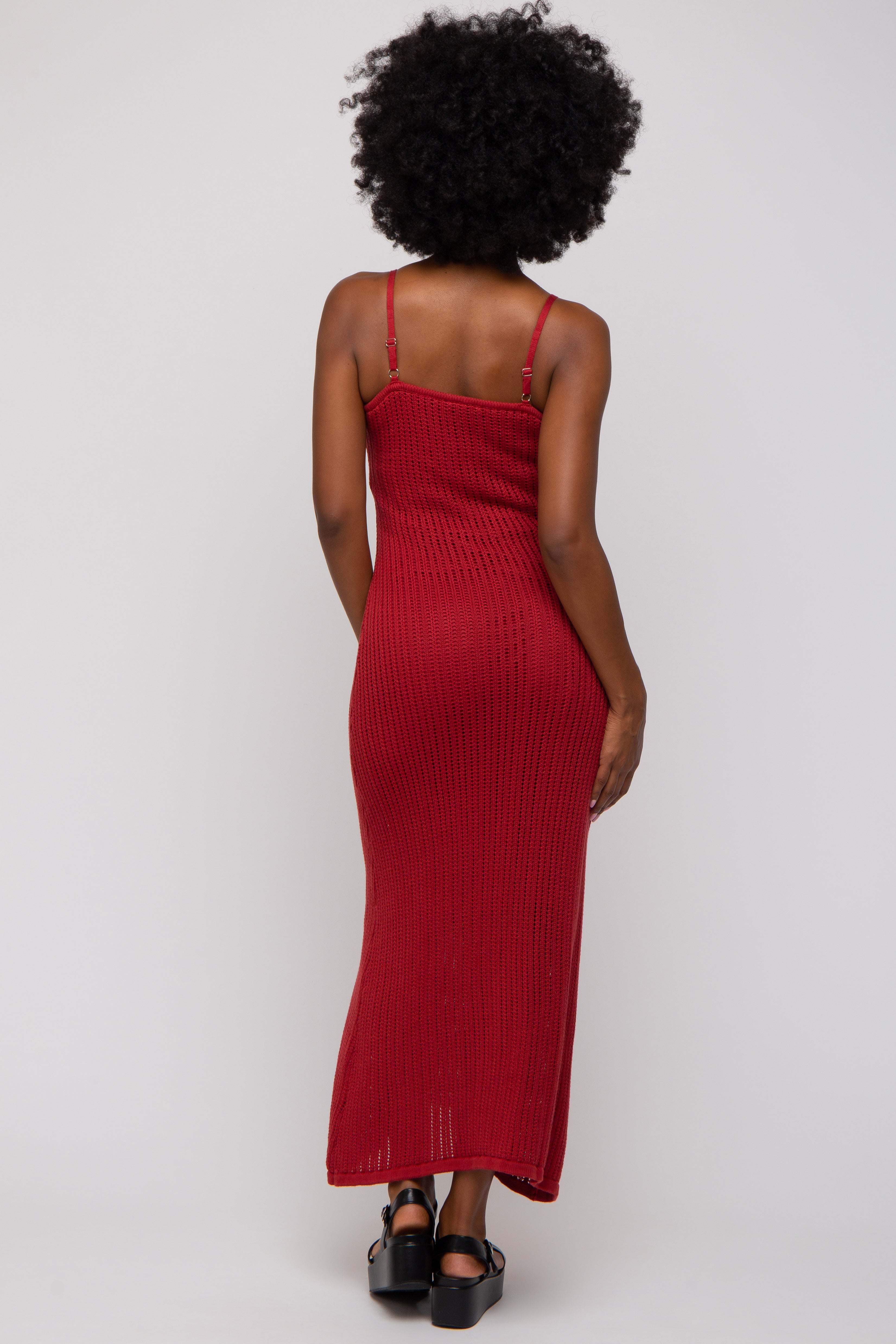 Rust Open Knit Crochet Midi Dress PinkBlush