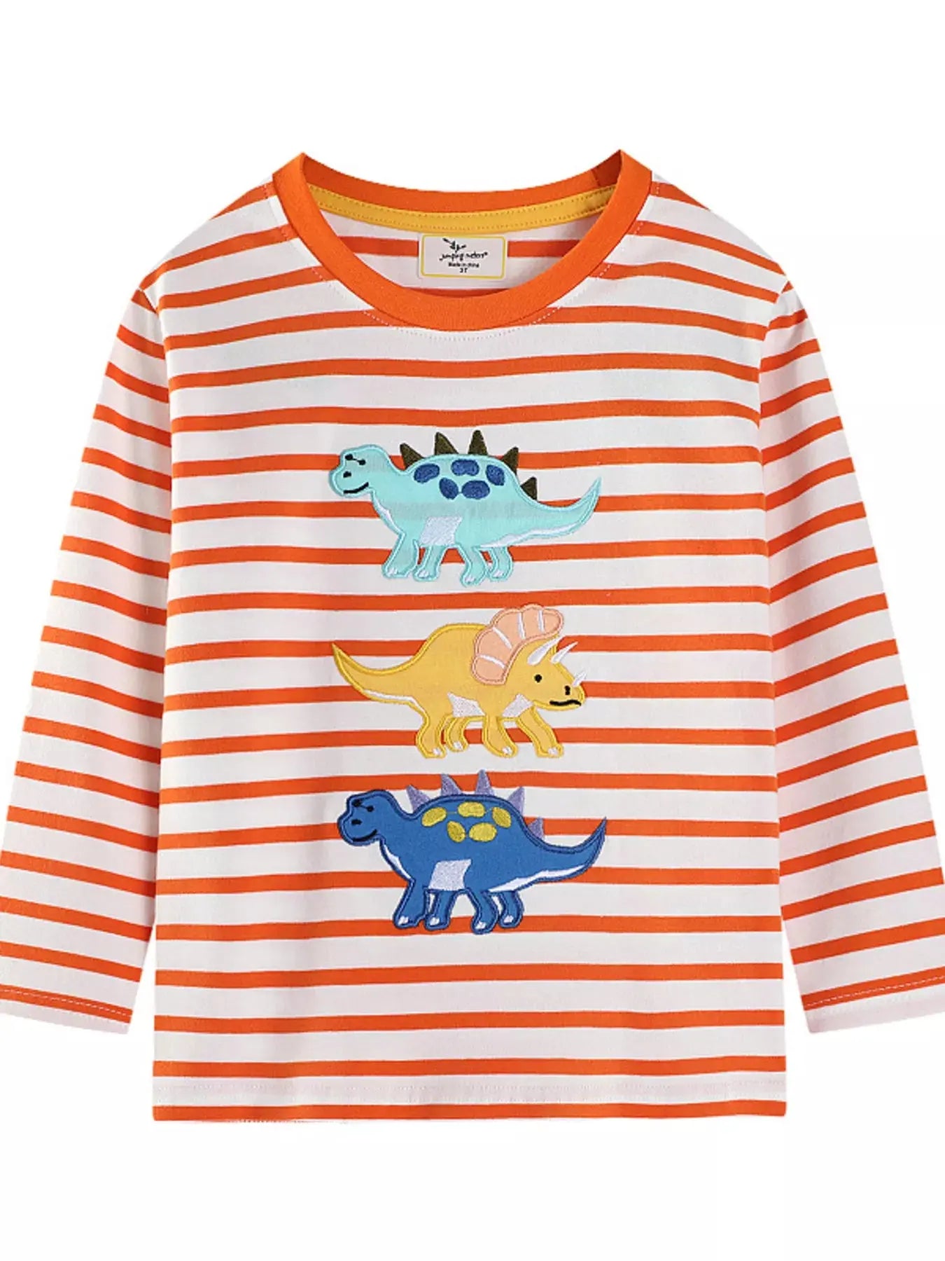 Kids Dinosaur Applique Striped Cotton Long Sleeve T Shirt Simply Love