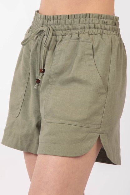 VERY J Drawstring Elastic Waist Linen Shorts.