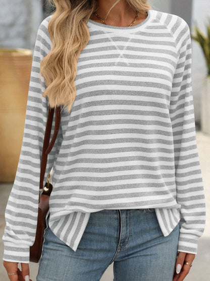 Striped Round Neck Long Sleeve T-Shirt.