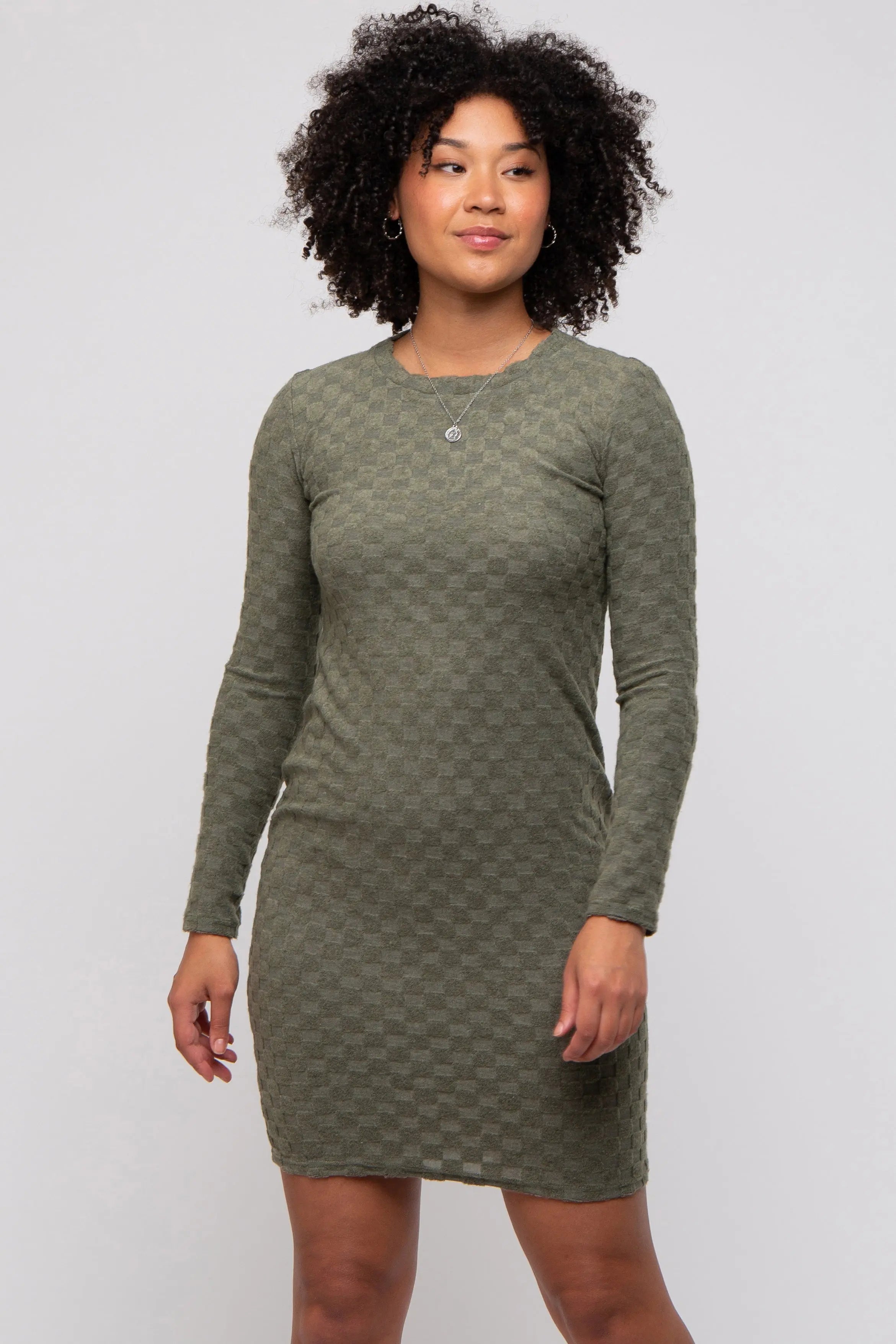 Olive Soft Brushed Knit Long Sleeve Maternity Dress PinkBlush
