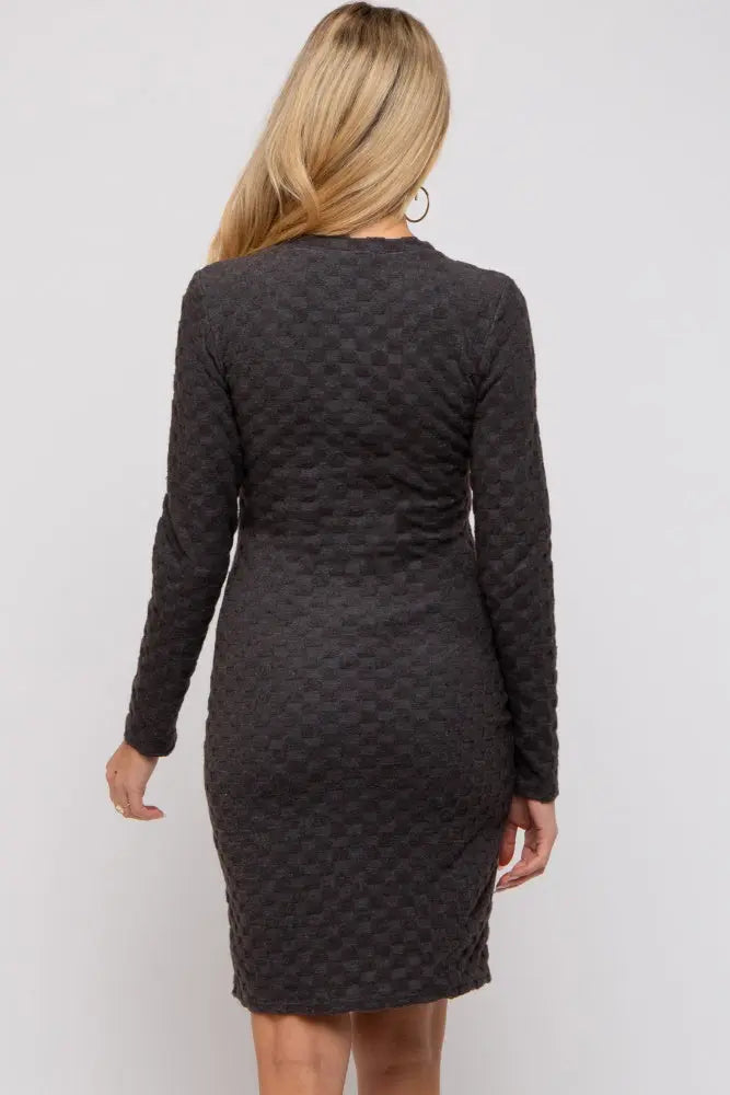 Black Soft Brushed Knit Long Sleeve Maternity Dress PinkBlush