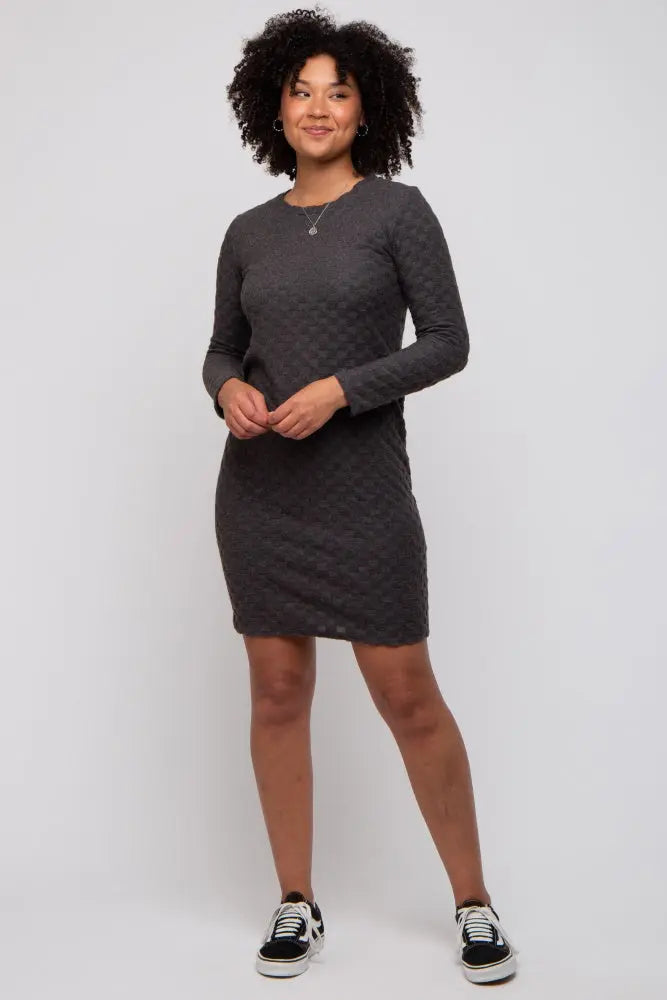 Black Soft Brushed Knit Long Sleeve Maternity Dress PinkBlush