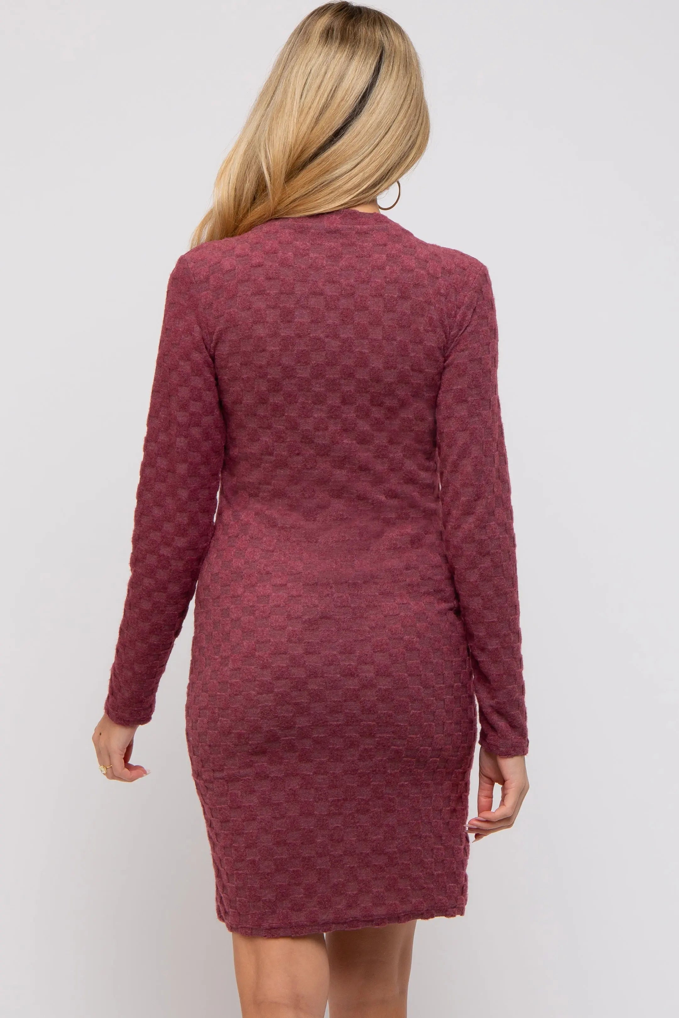 Burgundy Soft Brushed Knit Long Sleeve Maternity Dress PinkBlush