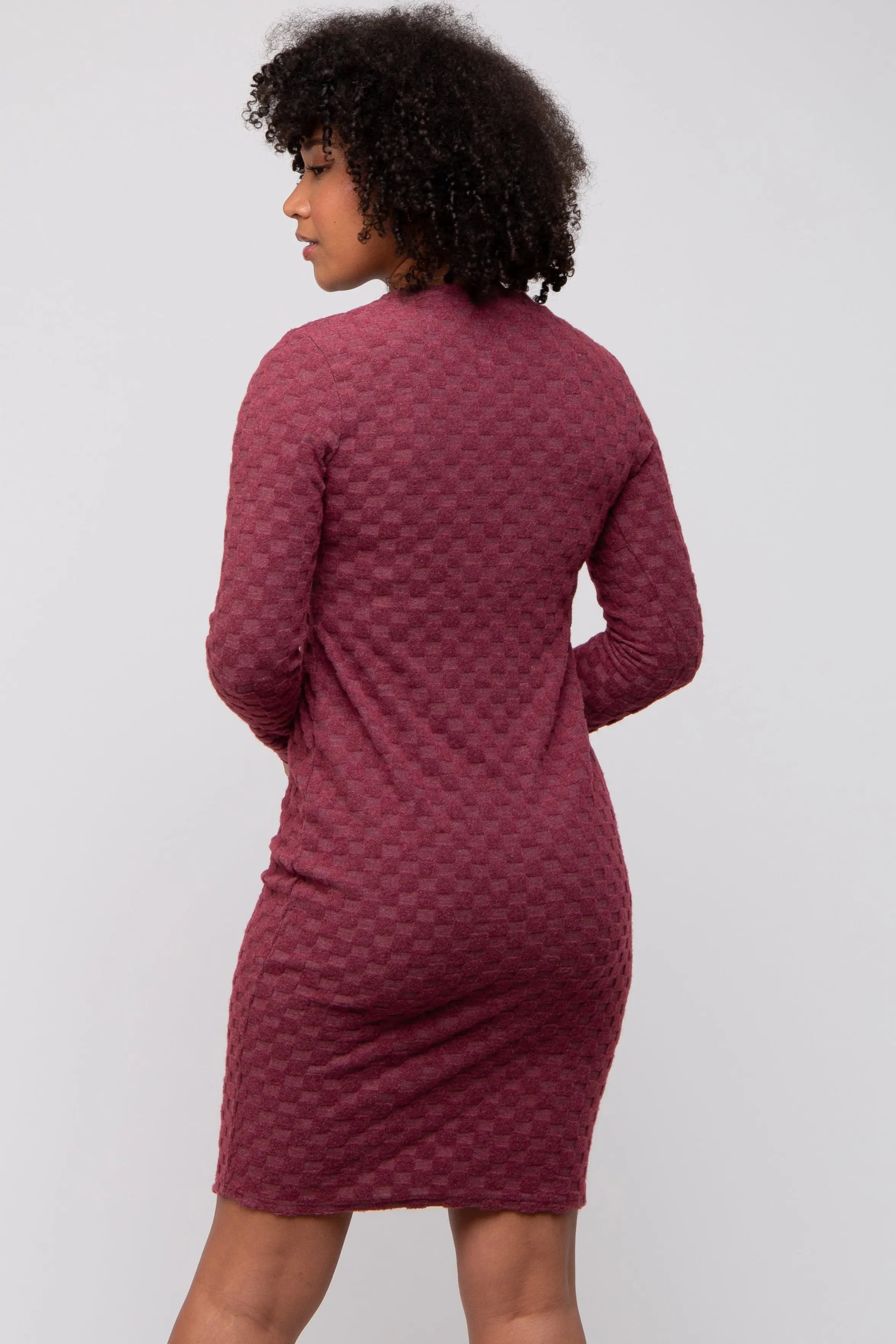 Burgundy Soft Brushed Knit Long Sleeve Dress PinkBlush