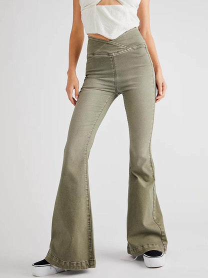 Asymmetric waist flare jeans