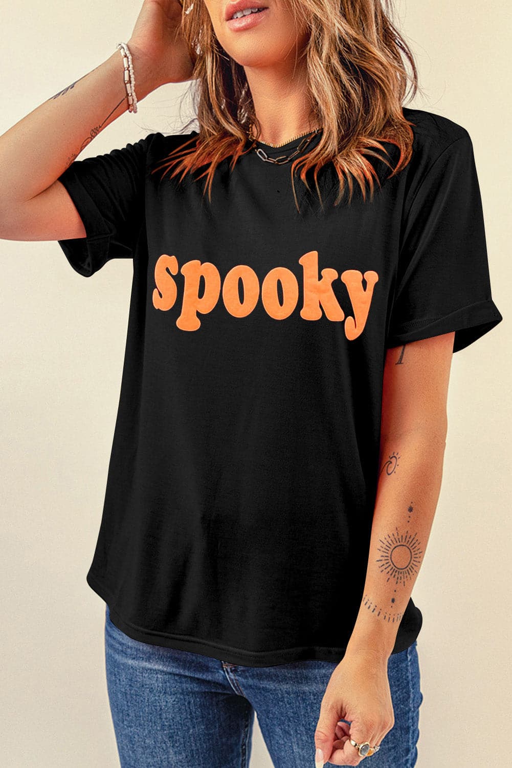 SPOOKY Round Neck Short Sleeve T-Shirt.