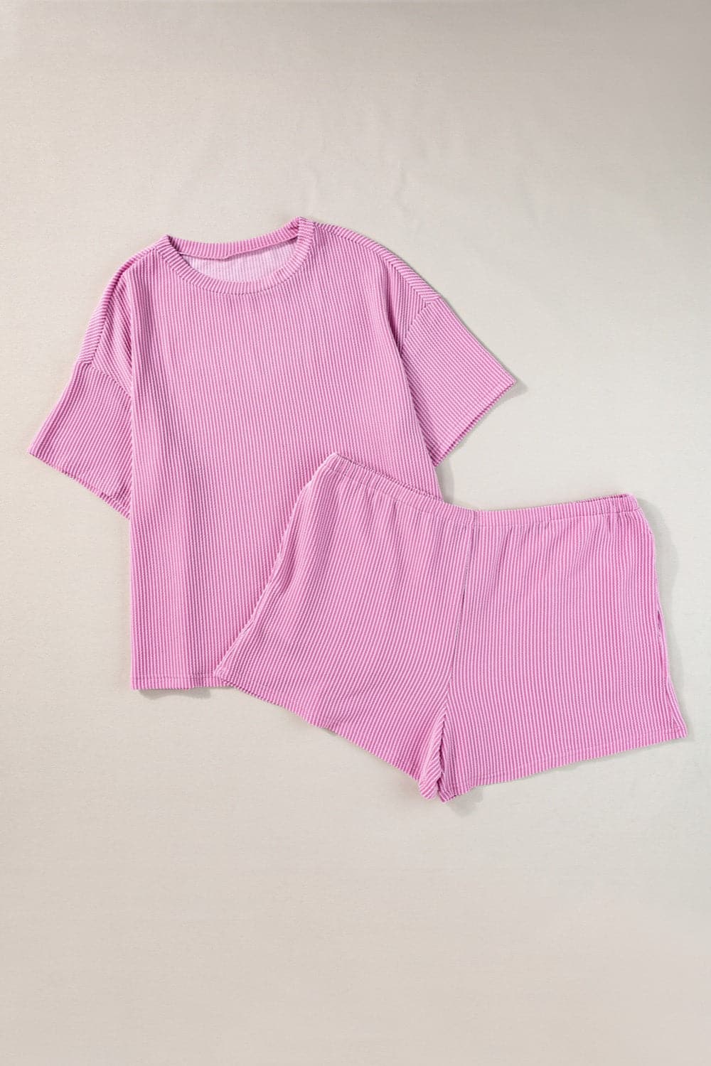 Plus Size Round Neck Short Sleeve Top and Shorts Set.