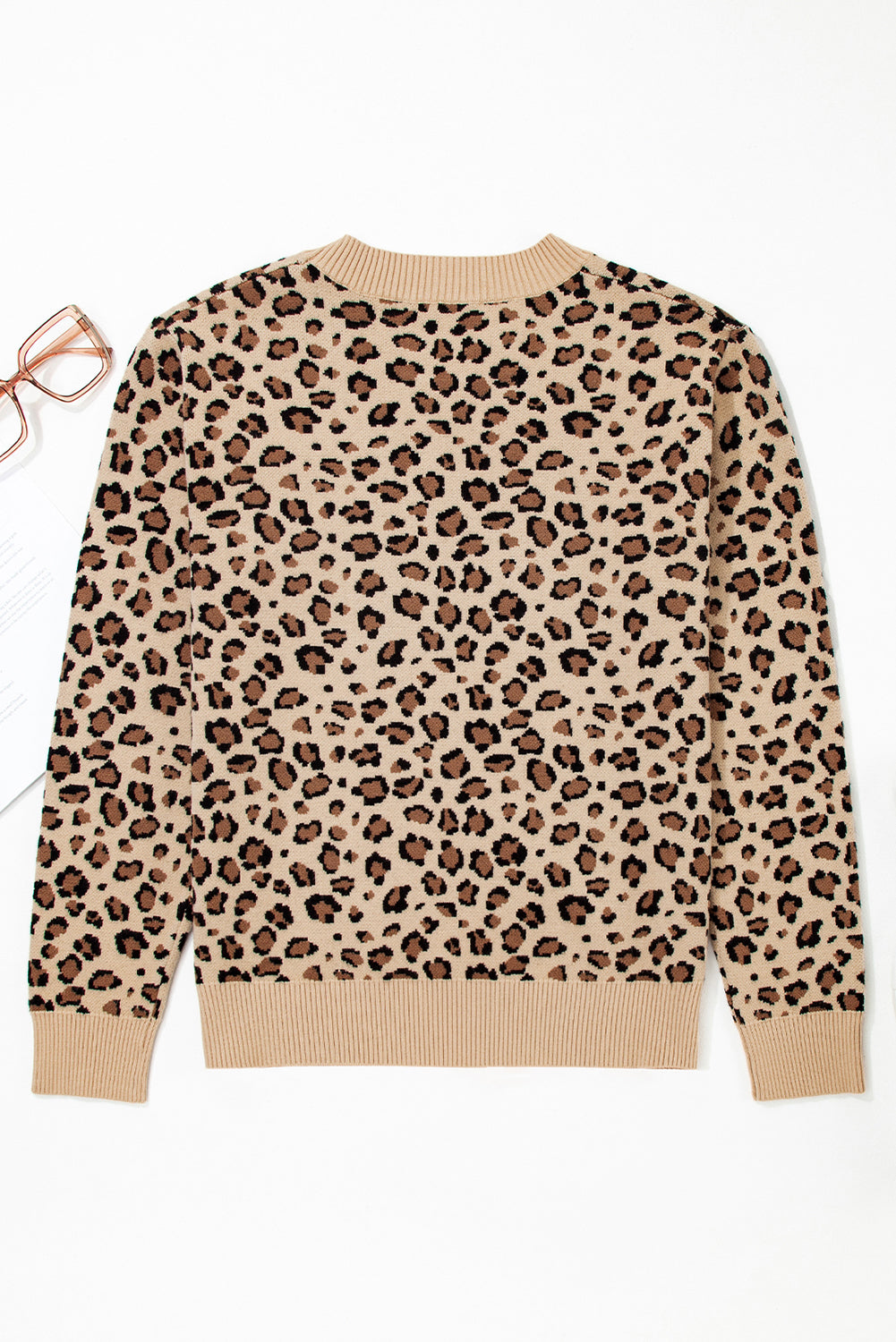 Khaki Leopard Print Dolman Sleeve Knit Sweater for Women Dear-Lover Dropshipping
