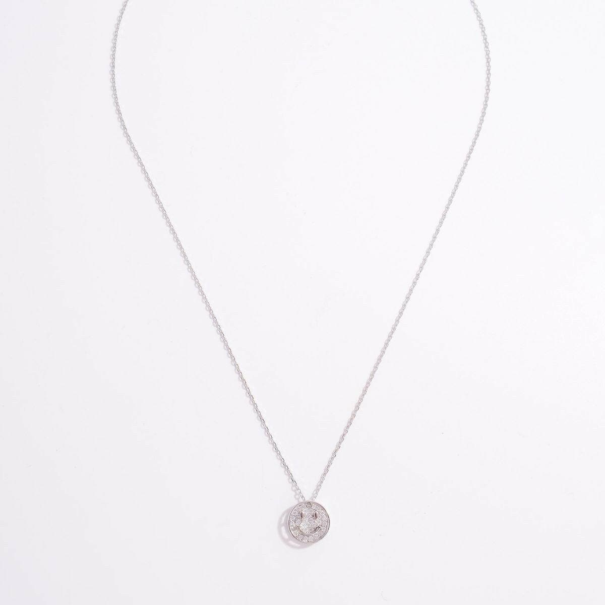 925 Sterling Silver Zircon Smiley Face Necklace.