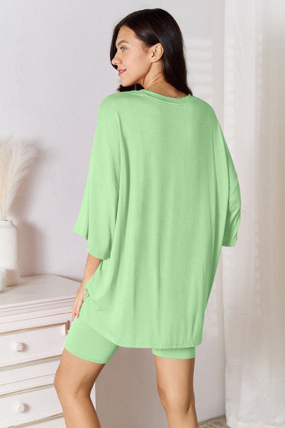 Basic Bae Full Size Soft Rayon Three-Quarter Sleeve Top and Shorts Set.