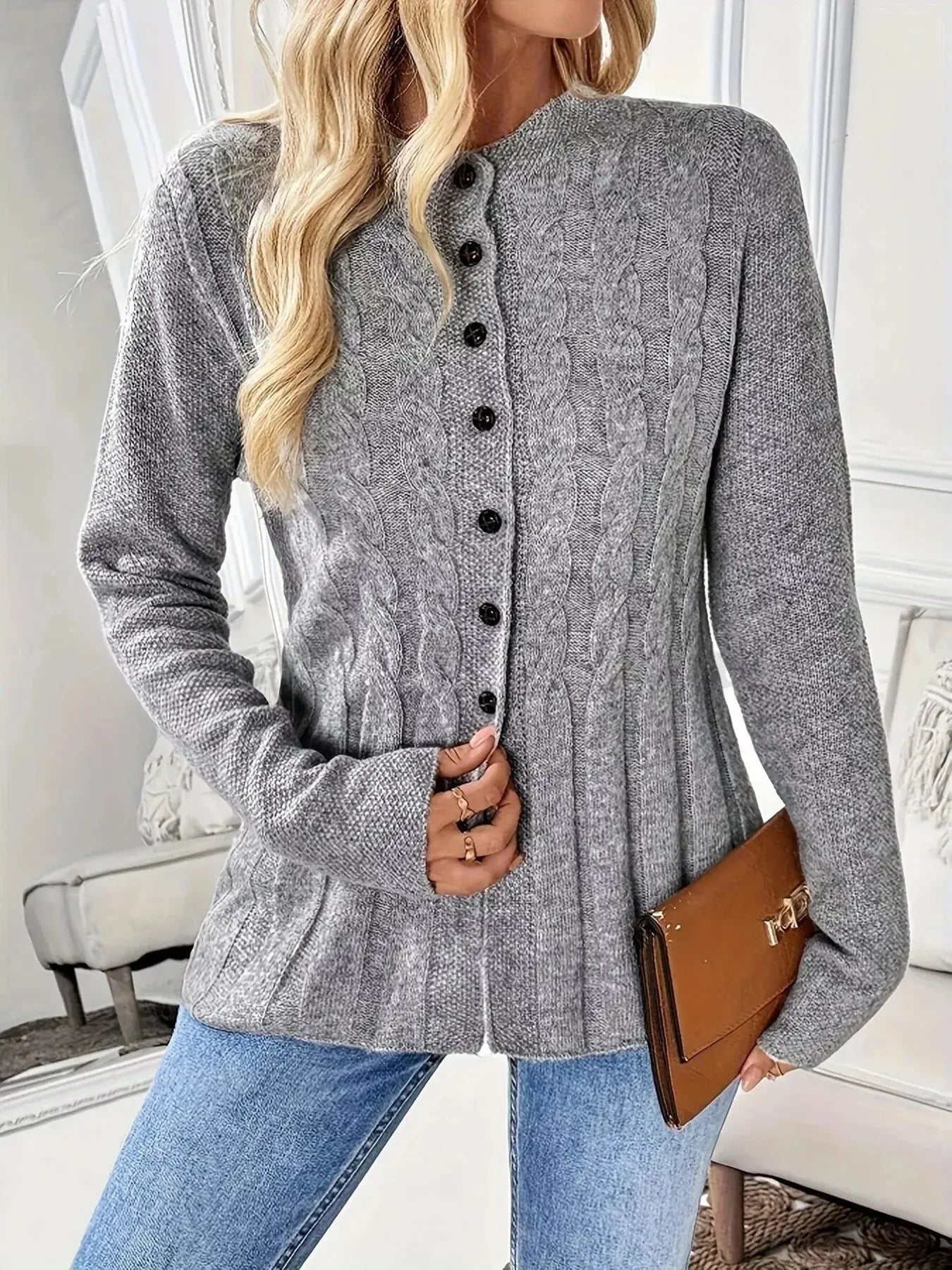 Cable Knit Button Up Cardigan Simply Love