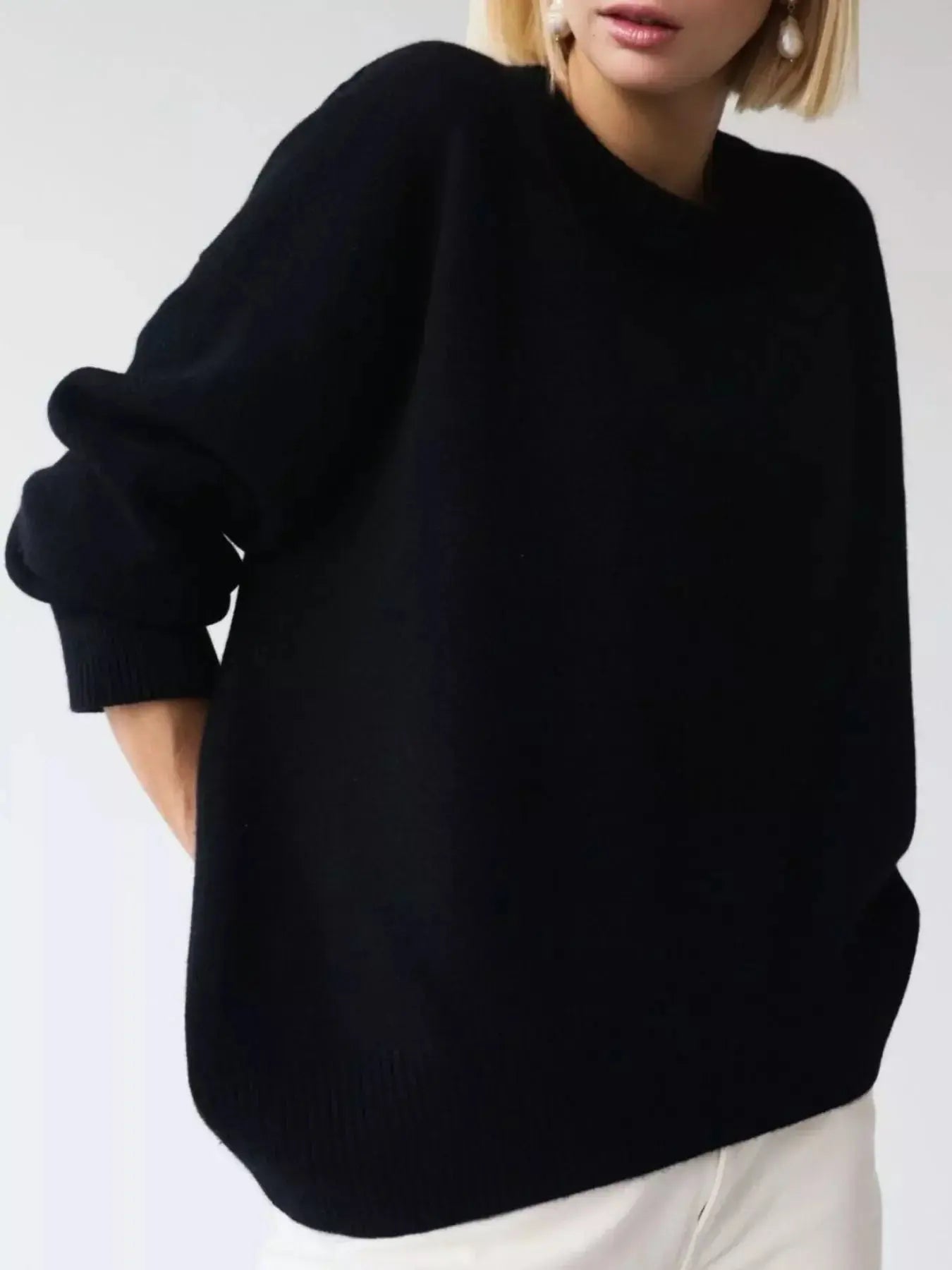 Ribbed Hem Round Neck Sweater Simply Love