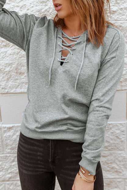 Lace-Up Dropped Shoulder Hoodie.